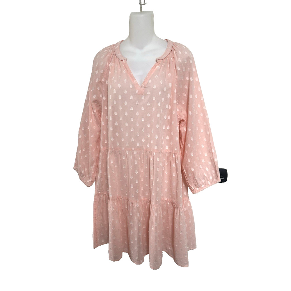 POETRY Dress Boho Tiered Flowy Pink Swiss Dot Beach Cotton unlined sz M‎